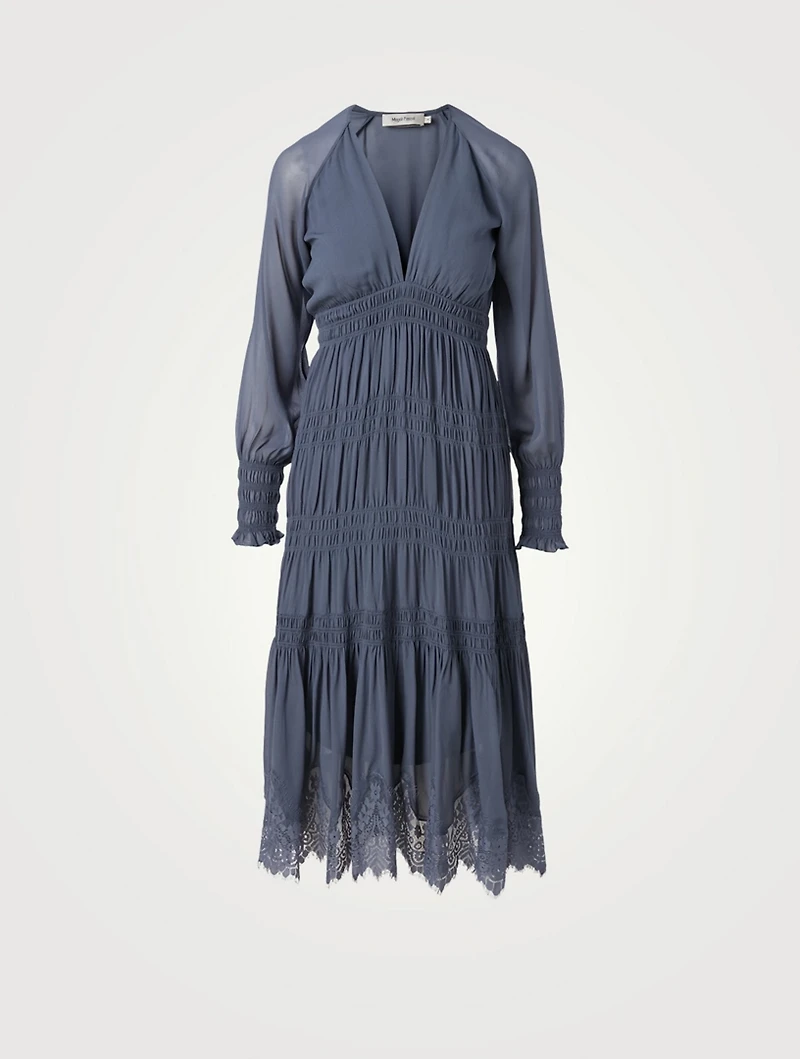 Celestine Long-Sleeve Midi Dress With Lace