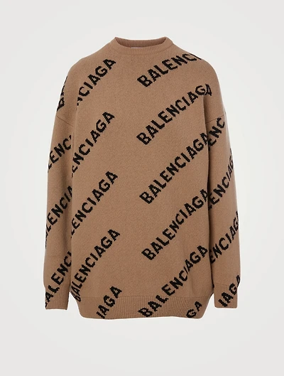 Wool Crewneck Sweater Logo Print