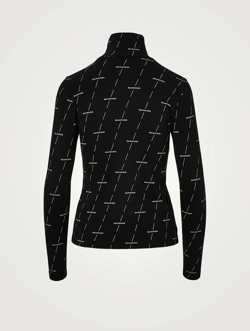 Cotton Stretch Turtleneck Top Logo Print