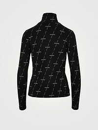 Cotton Stretch Turtleneck Top Logo Print