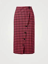 Buttoned Midi Skirt Gingham Print