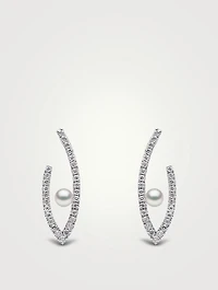 Sleek 18K White Gold Akoya Pearl Earrings With Diamonds