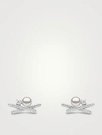 Sleek 18K Gold Akoya Pearl Earrings With Diamonds