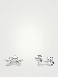 Sleek 18K Gold Akoya Pearl Earrings With Diamonds