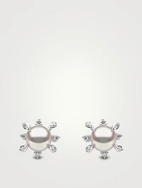 Trend 18K White Gold Pearl Cluster Stud Earrings With Diamonds