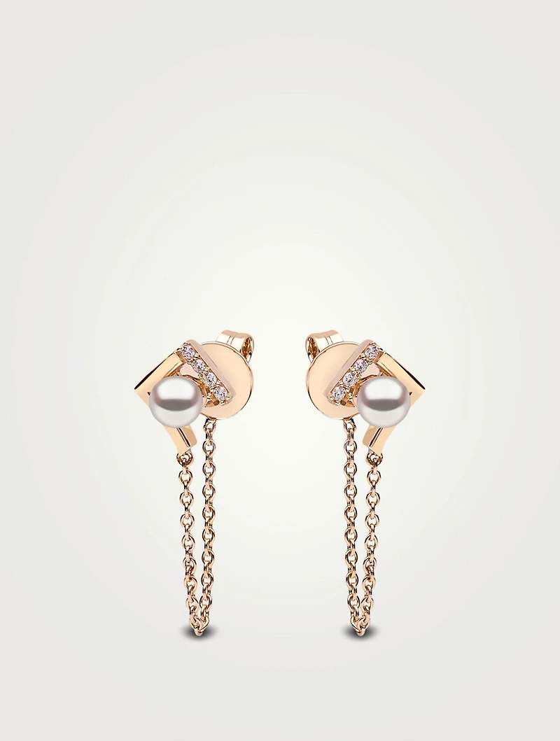 Trend 18K Gold Pearl Chain Drop Earrings With Diamonds