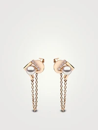 Trend 18K Gold Pearl Chain Drop Earrings With Diamonds