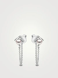 Trend 18K White Gold Pearl Chain Drop Earrings With Diamonds