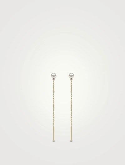Trend 18K Gold Pearl Chain Drop Earrings With Diamonds