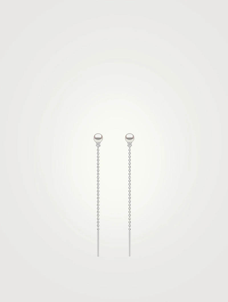 Trend 18K Gold Pearl Chain Drop Earrings With Diamonds