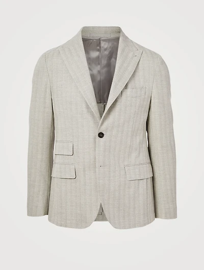 Cotton-Blend Jacket Herringbone Print