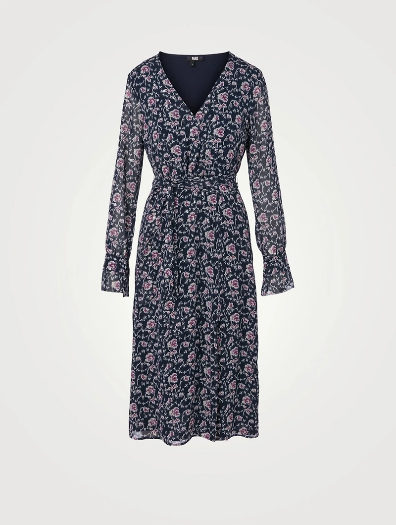 Chamomile Silk Metallic Midi Dress Floral Print