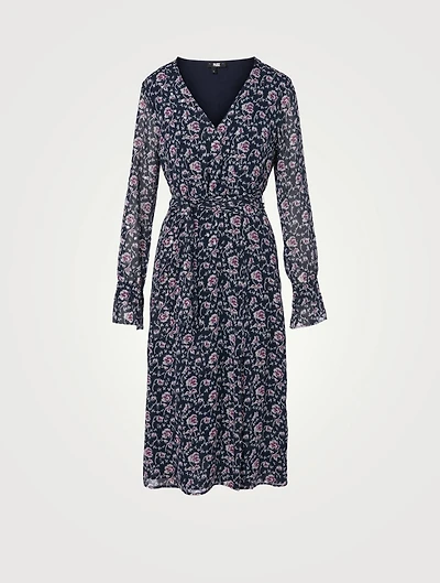 Chamomile Silk Metallic Midi Dress Floral Print