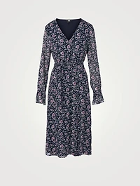 Chamomile Silk Metallic Midi Dress Floral Print