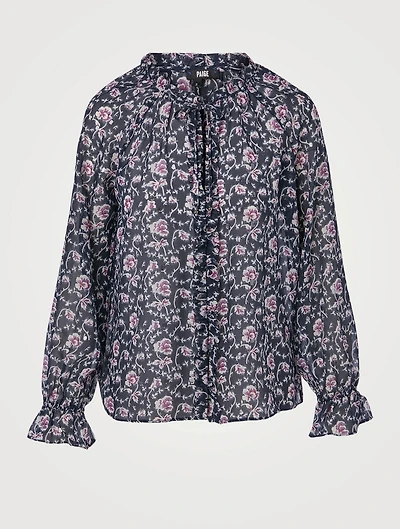 Roma Silk Metallic Blouse Floral Print