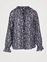 Roma Silk Metallic Blouse Floral Print