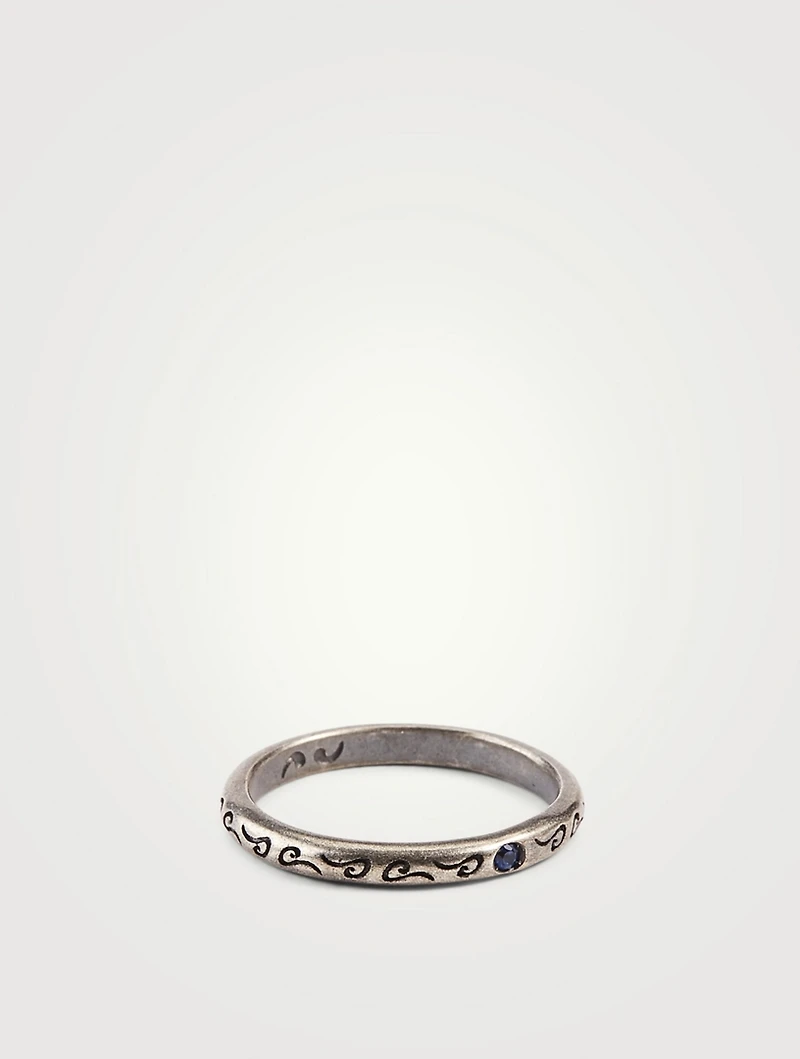 Ara Tohu Silver Band Ring With Blue Sapphire