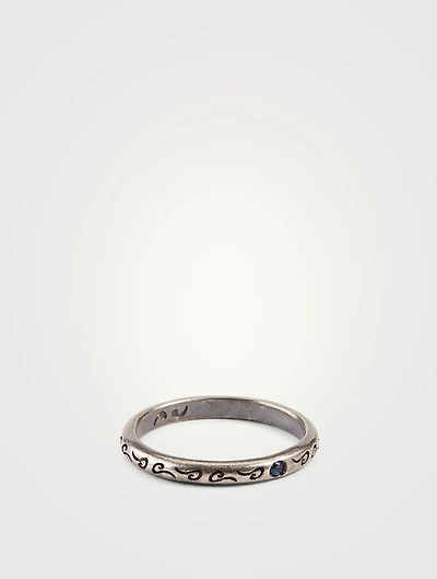 Ara Tohu Silver Band Ring With Blue Sapphire