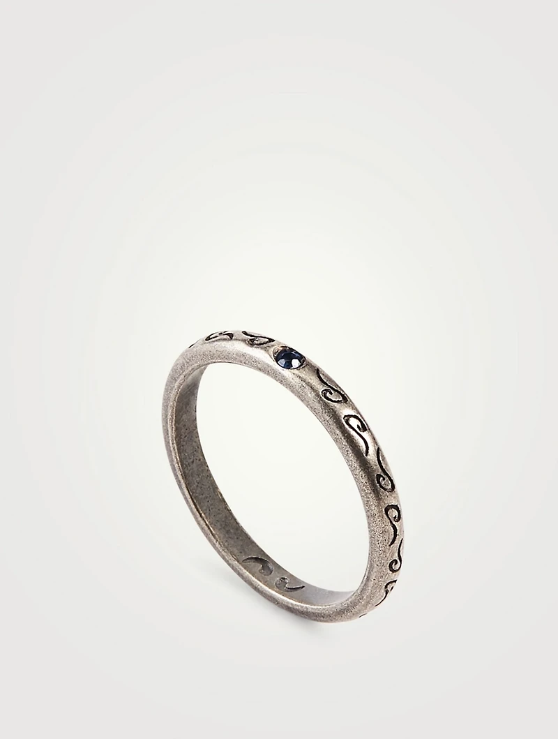 Ara Tohu Silver Band Ring With Blue Sapphire