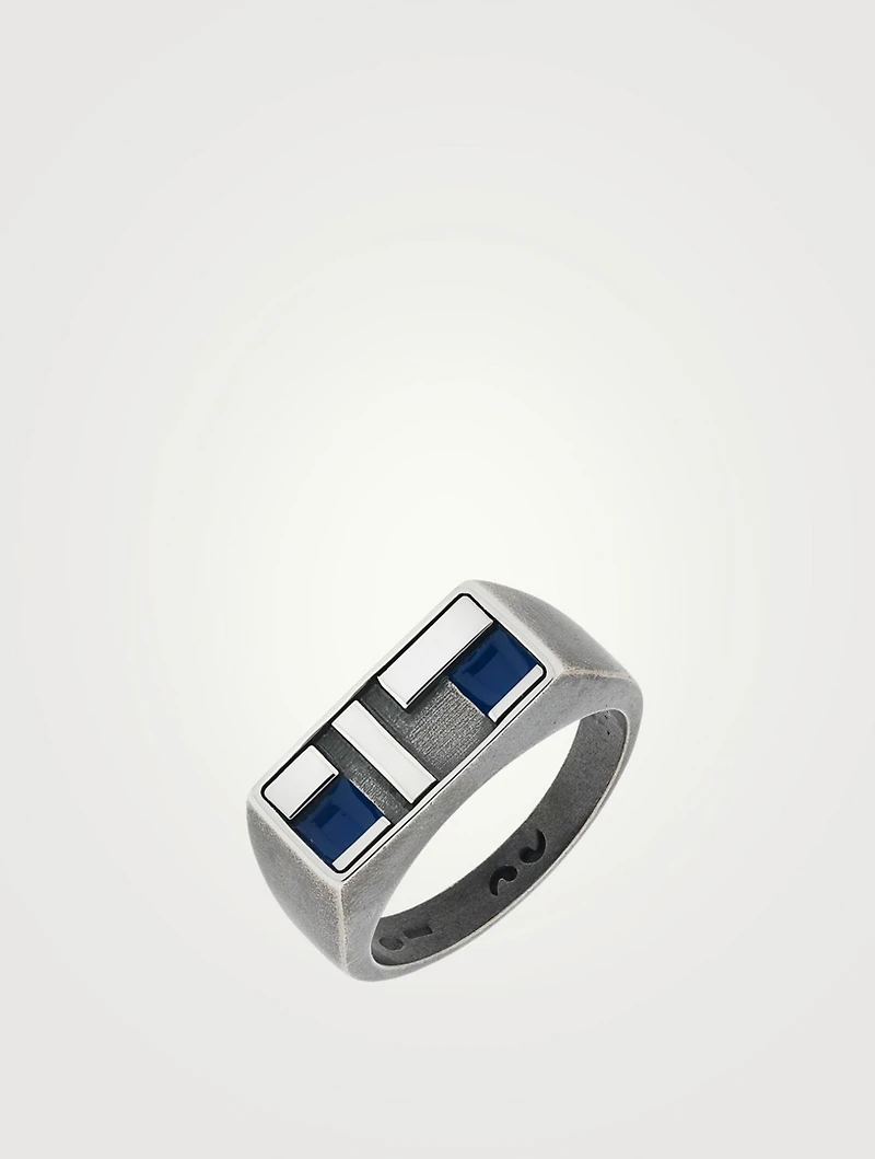 De Stijl Oxidized And Polished Silver Ring With Enamel