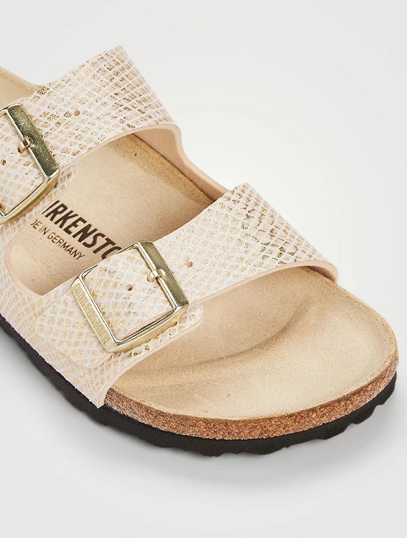 Arizona Leather Slide Sandals Metallic Python Print