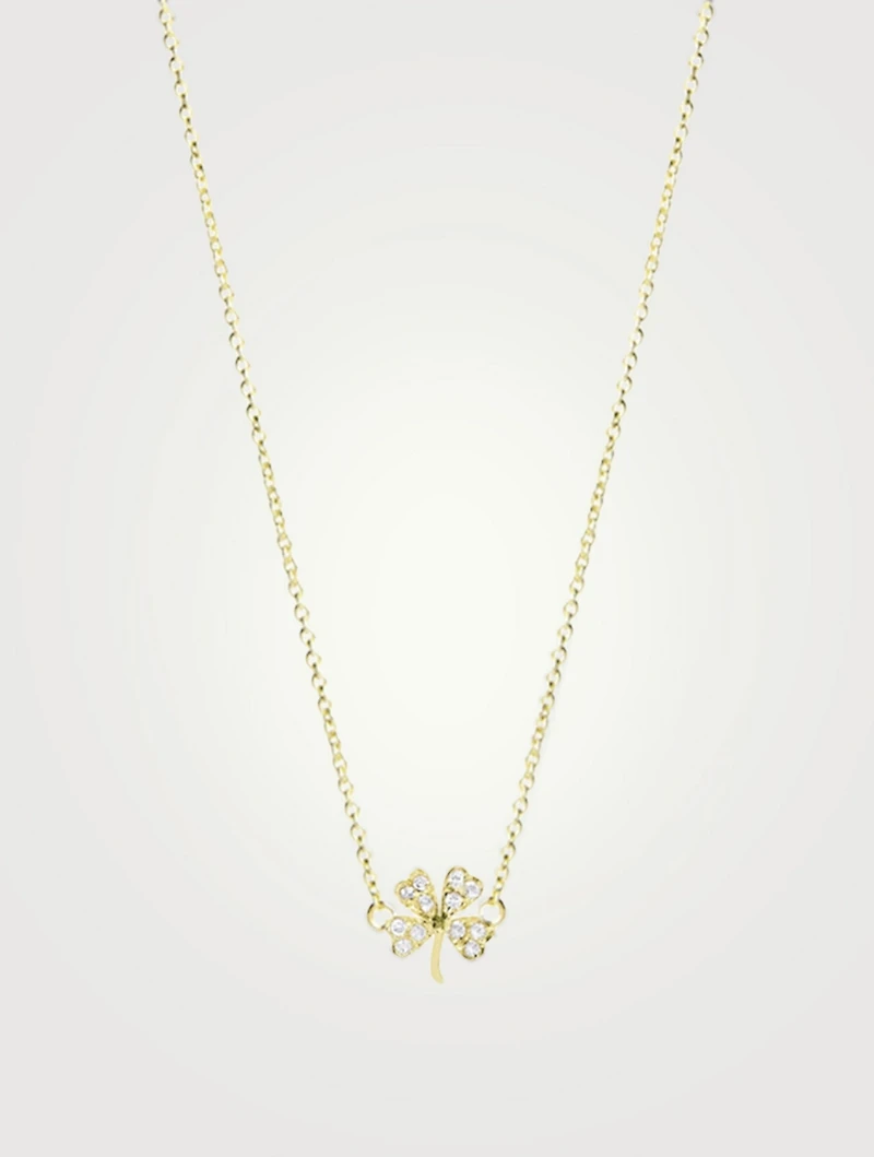 Mini 18K Gold Clover Necklace With Diamonds