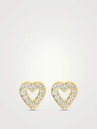 Mini 18K Gold Open Heart Stud Earrings With Diamonds