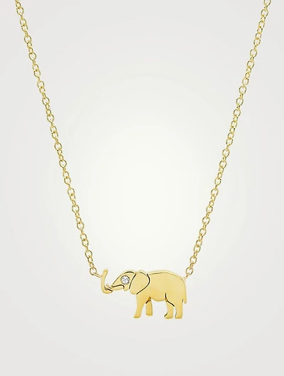 Mini 18K Gold Elephant Necklace With Diamond