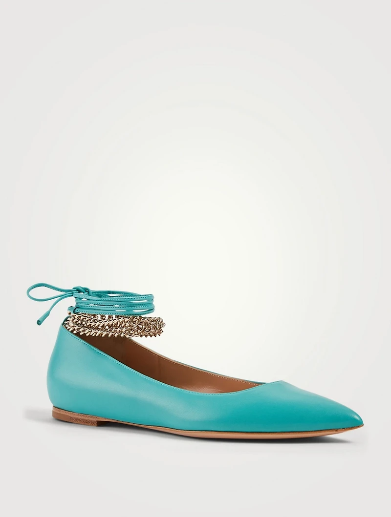 Angie Leather Ankle-Tie Ballet Flats