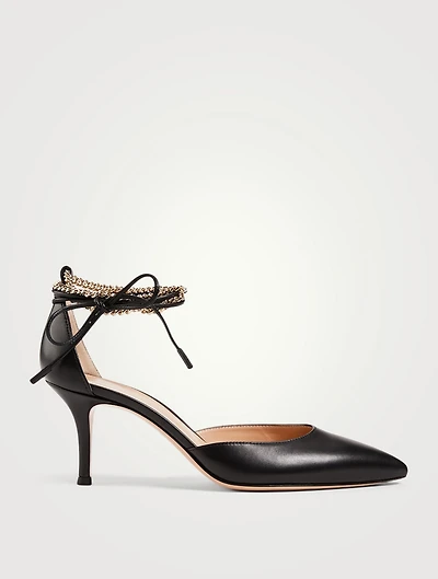 Kira 70 Leather D'Orsay Pumps With Ankle Tie Chain