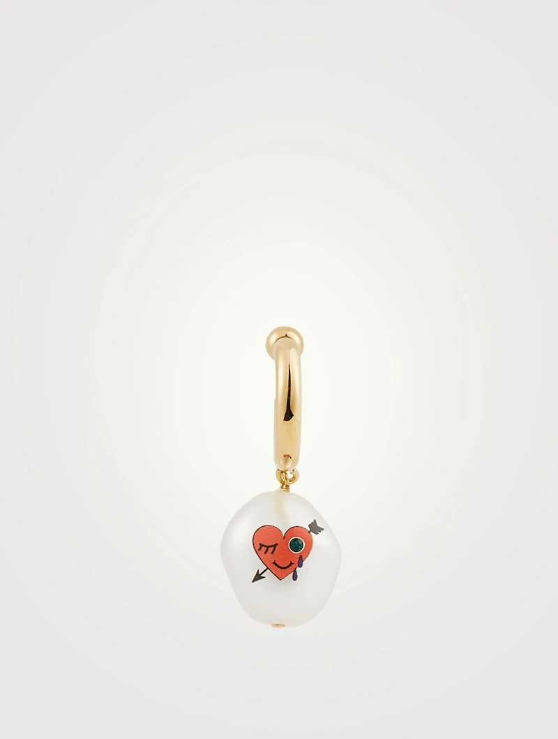 24K Goldplated Heart Cotton Candy Earring With Crystal And Pearl