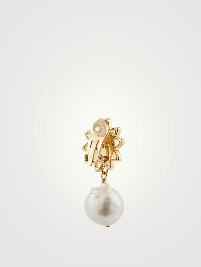 24K Goldplated Sun Clip-On Earrings With Pearls