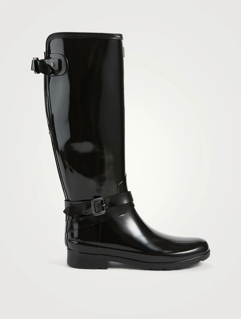 Refined Back Adjustable Gloss Rubber Knee-High Boots