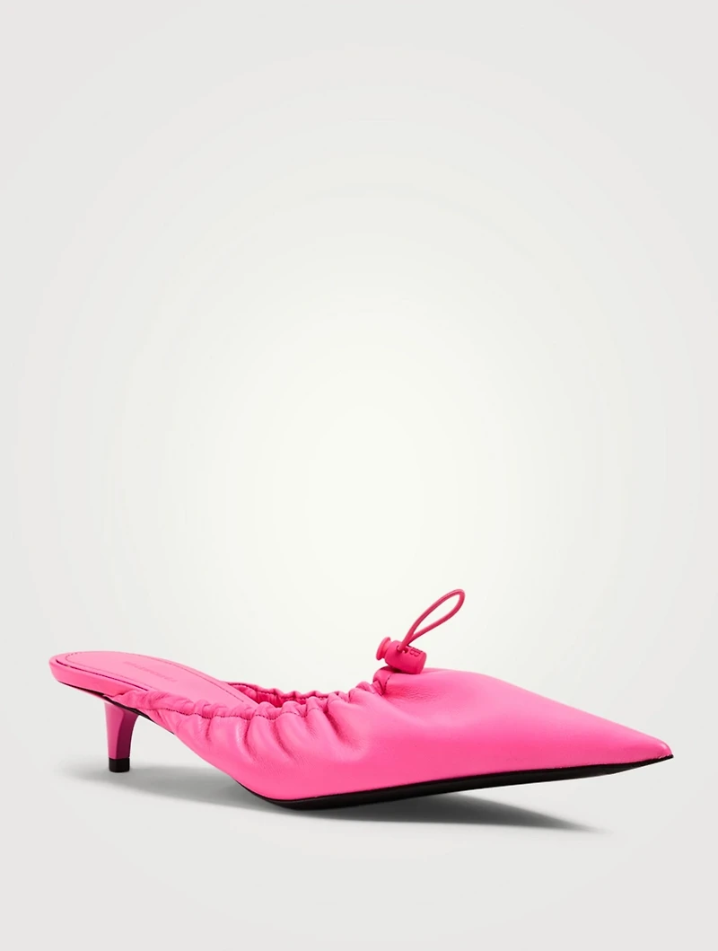 Scrunch Knife Leather Kitten Heel Mules