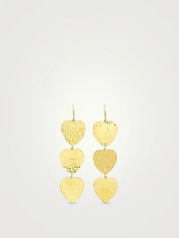 18K Gold Hammered Triple Heart Drop Earrings