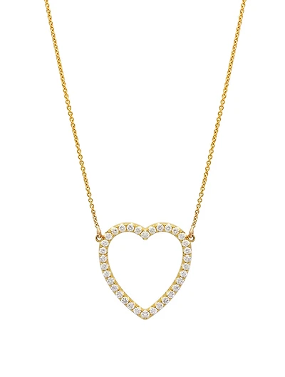 Large 18K Gold Open Heart Necklace With Diamonds