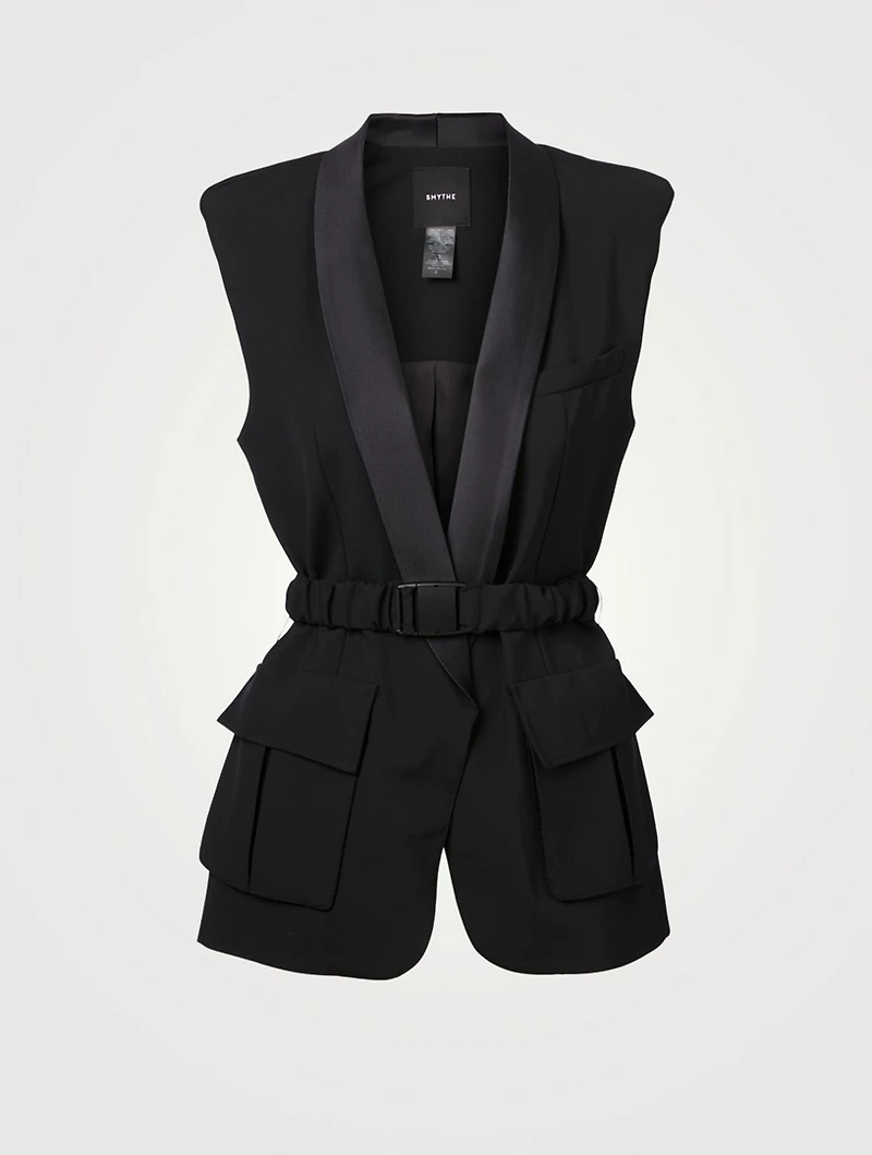 Wool Sleeveless Blazer With Belt