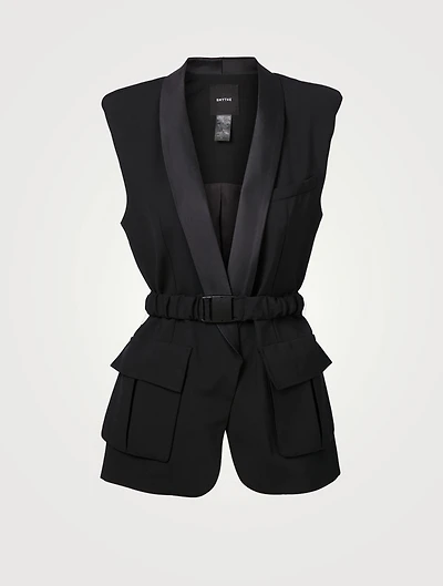 Wool Sleeveless Blazer With Belt