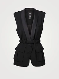 Wool Sleeveless Blazer With Belt