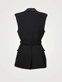 Wool Sleeveless Blazer With Belt
