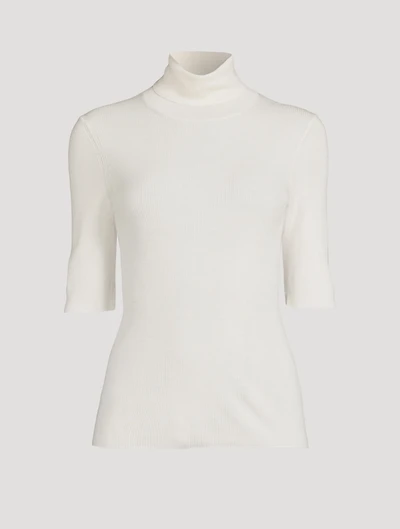Leenda Short-Sleeve Wool Turtleneck Sweater