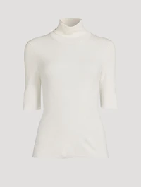 Leenda Short-Sleeve Wool Turtleneck Sweater