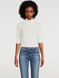 Leenda Short-Sleeve Wool Turtleneck Sweater