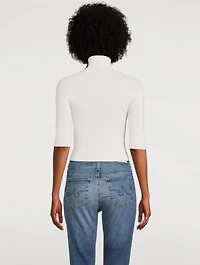 Leenda Short-Sleeve Wool Turtleneck Sweater
