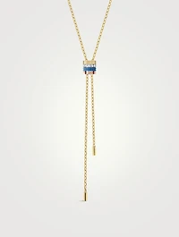 Mini Quatre Blue Edition Gold Lariat Tie Necklace With Ceramic And Diamonds