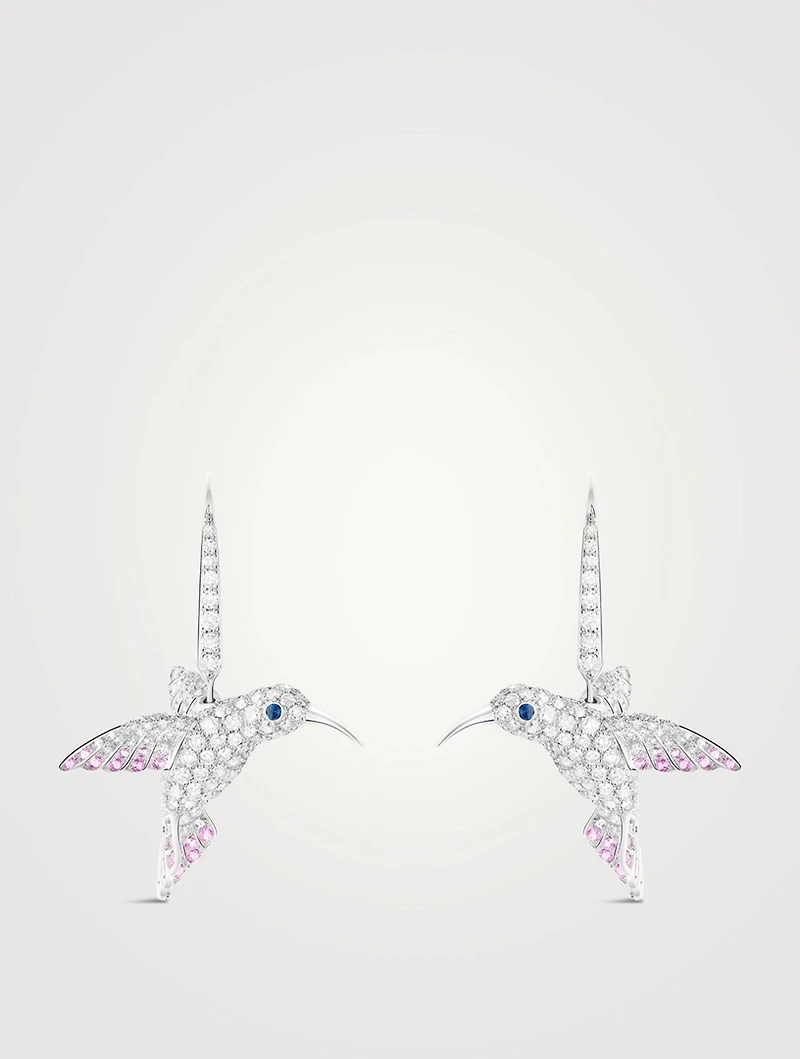 Hopi The Hummingbird White Gold Sleeper Earrings With Diamonds And Sapphire