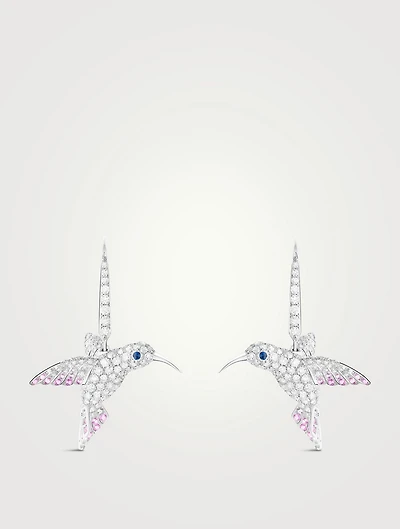 Hopi The Hummingbird White Gold Sleeper Earrings With Diamonds And Sapphire