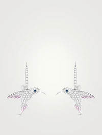 Hopi The Hummingbird White Gold Sleeper Earrings With Diamonds And Sapphire