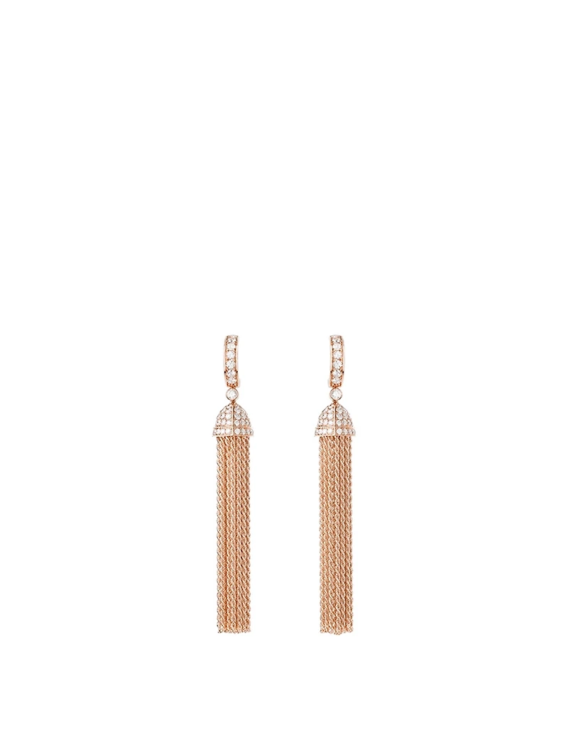 Pompon Rose Gold Pendant Earrings With Diamonds