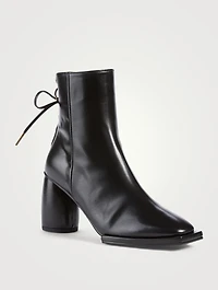 Square Ribbon Leather Heeled Ankle Boots